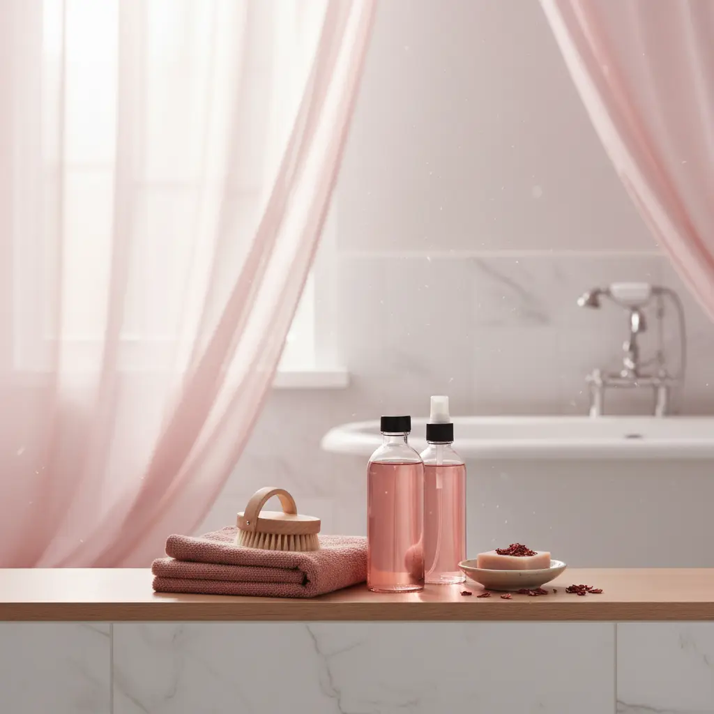 Spotless bathroom with folded towels